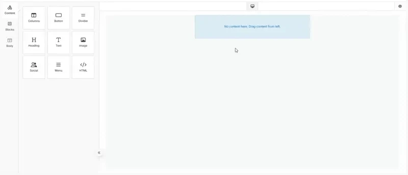 Drag and drop email editor interface