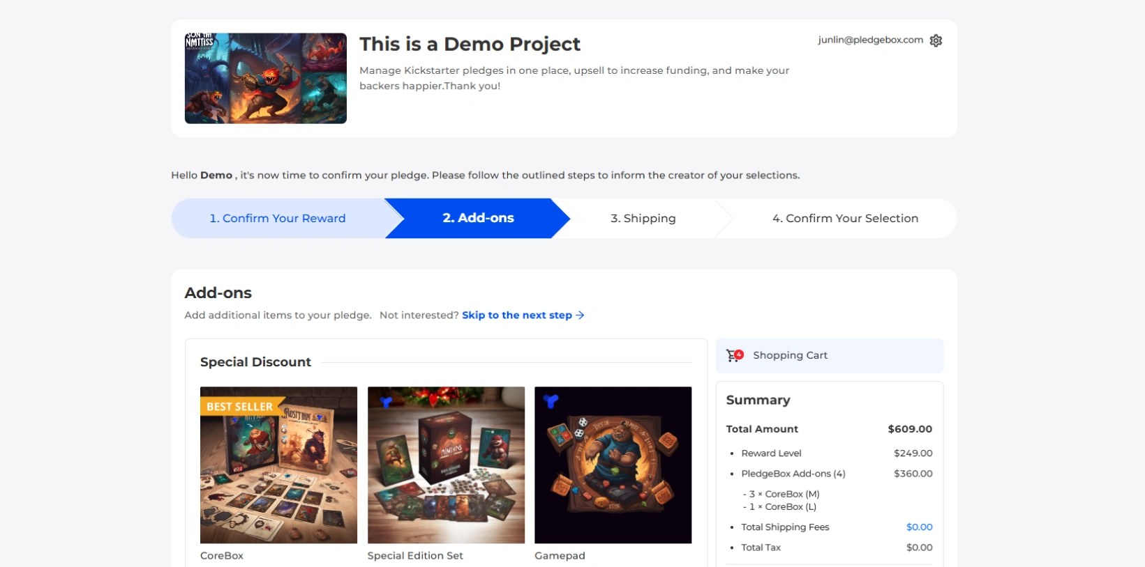 PledgeBox campaign manager interface