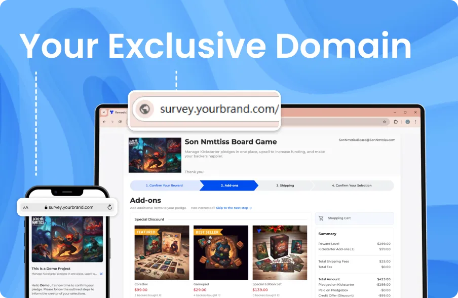 PledgeBox custom domain URL setup for backer survey