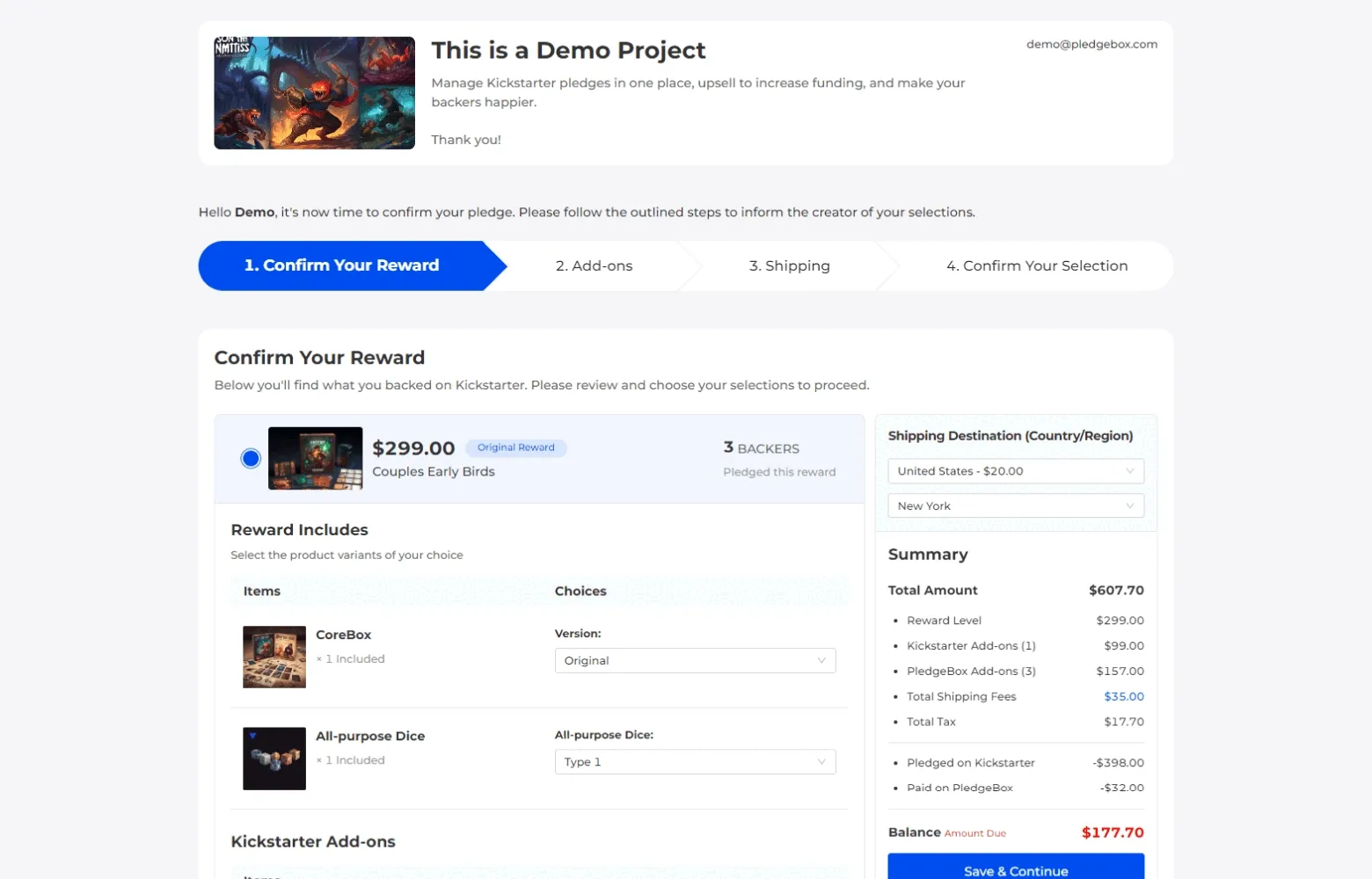 PledgeBox backer survey desktop experience